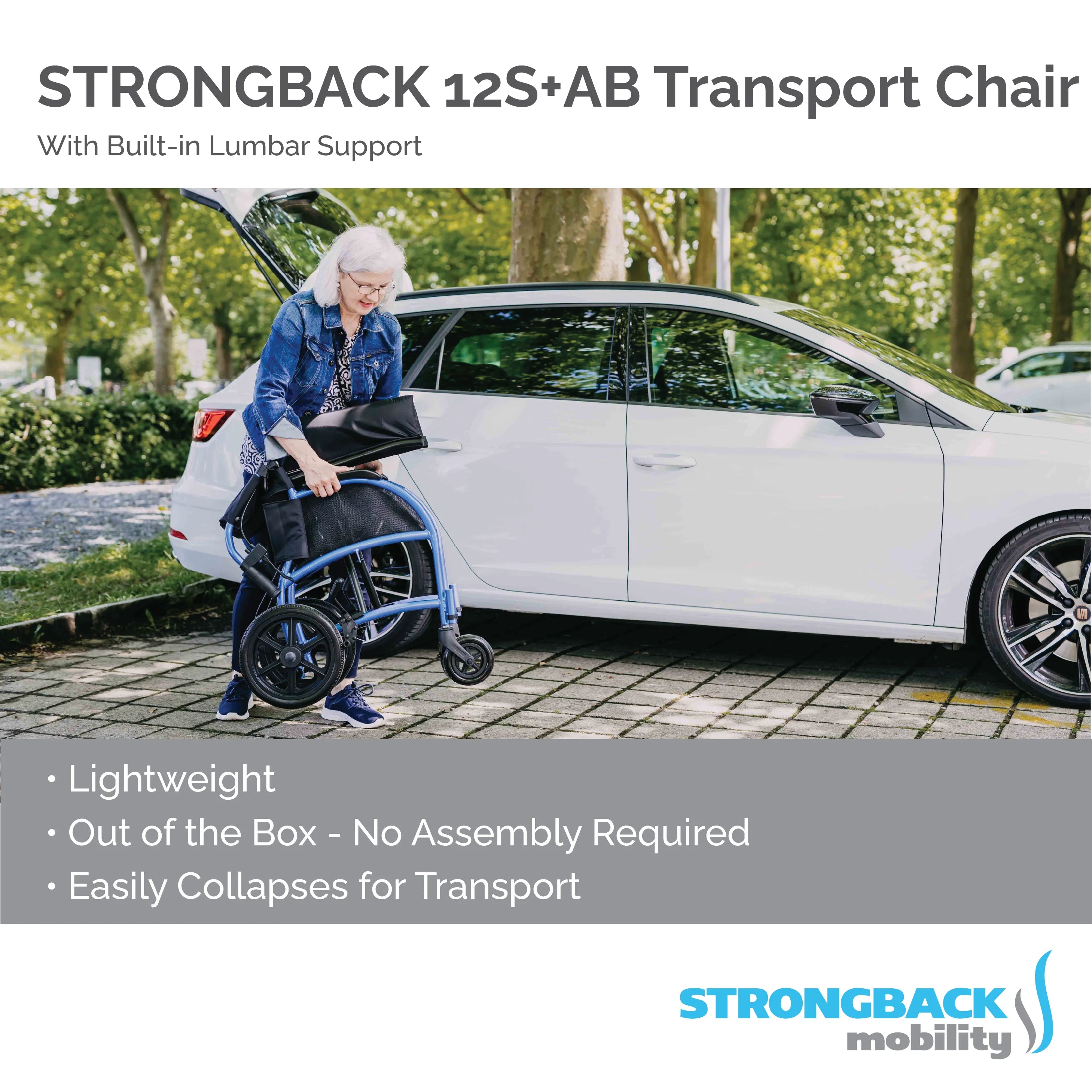 Strongback Mobility STRONGBACK Excursion Small: 12S+AB Transport Wheelchair 1016AB