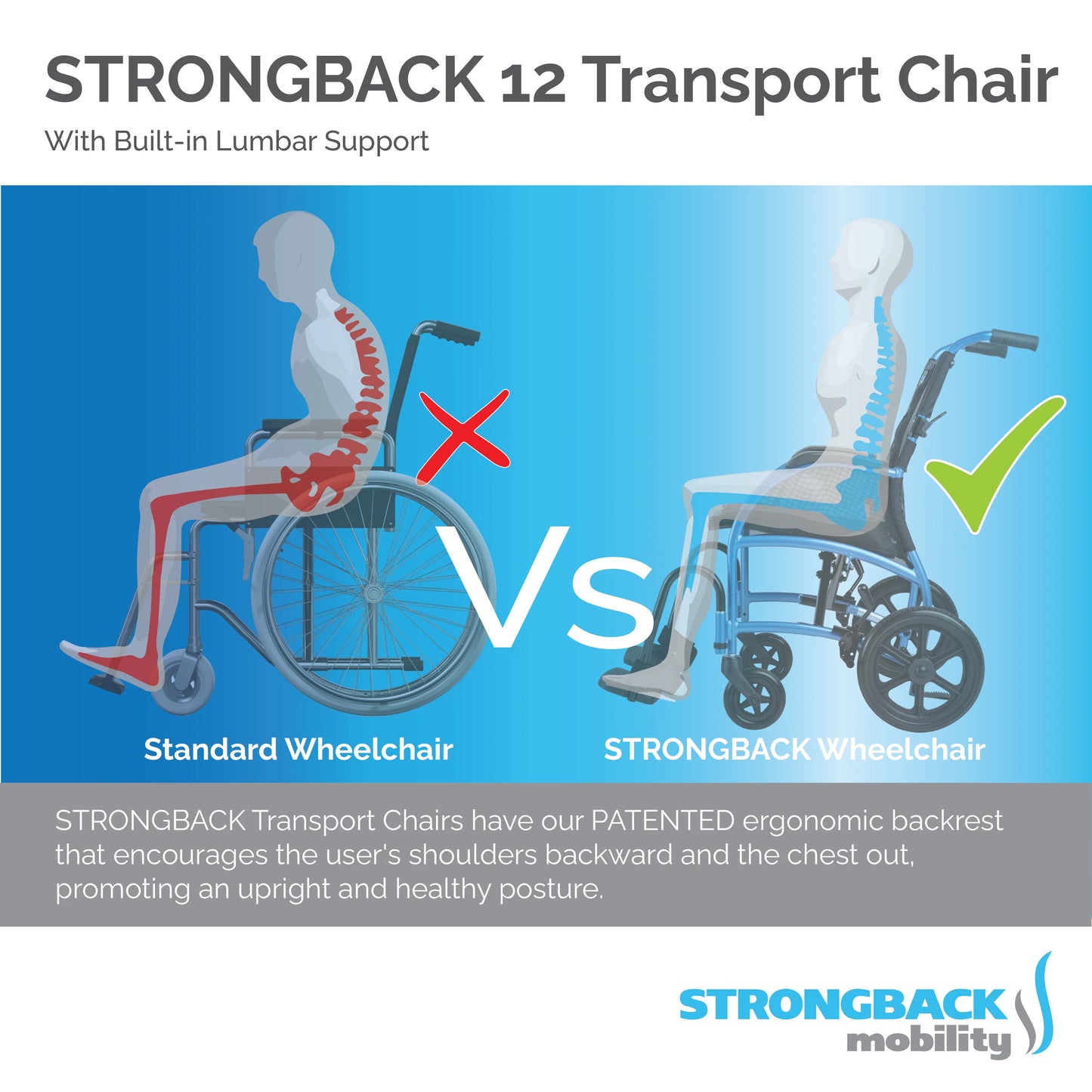Strongback Mobility STRONGBACK Excursion : 12 Transport Wheelchair 1003