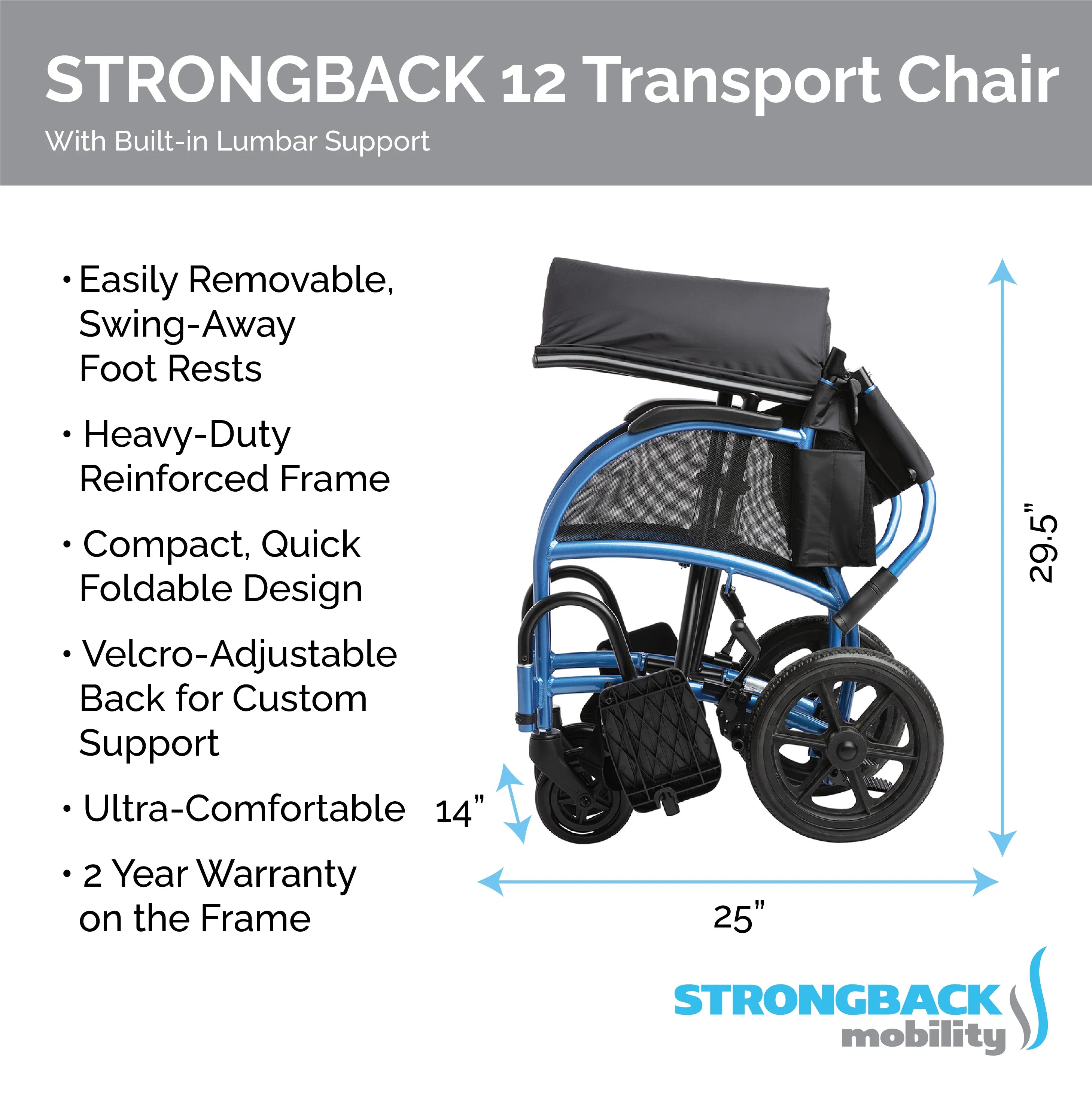 Strongback Mobility STRONGBACK Excursion : 12 Transport Wheelchair 1003
