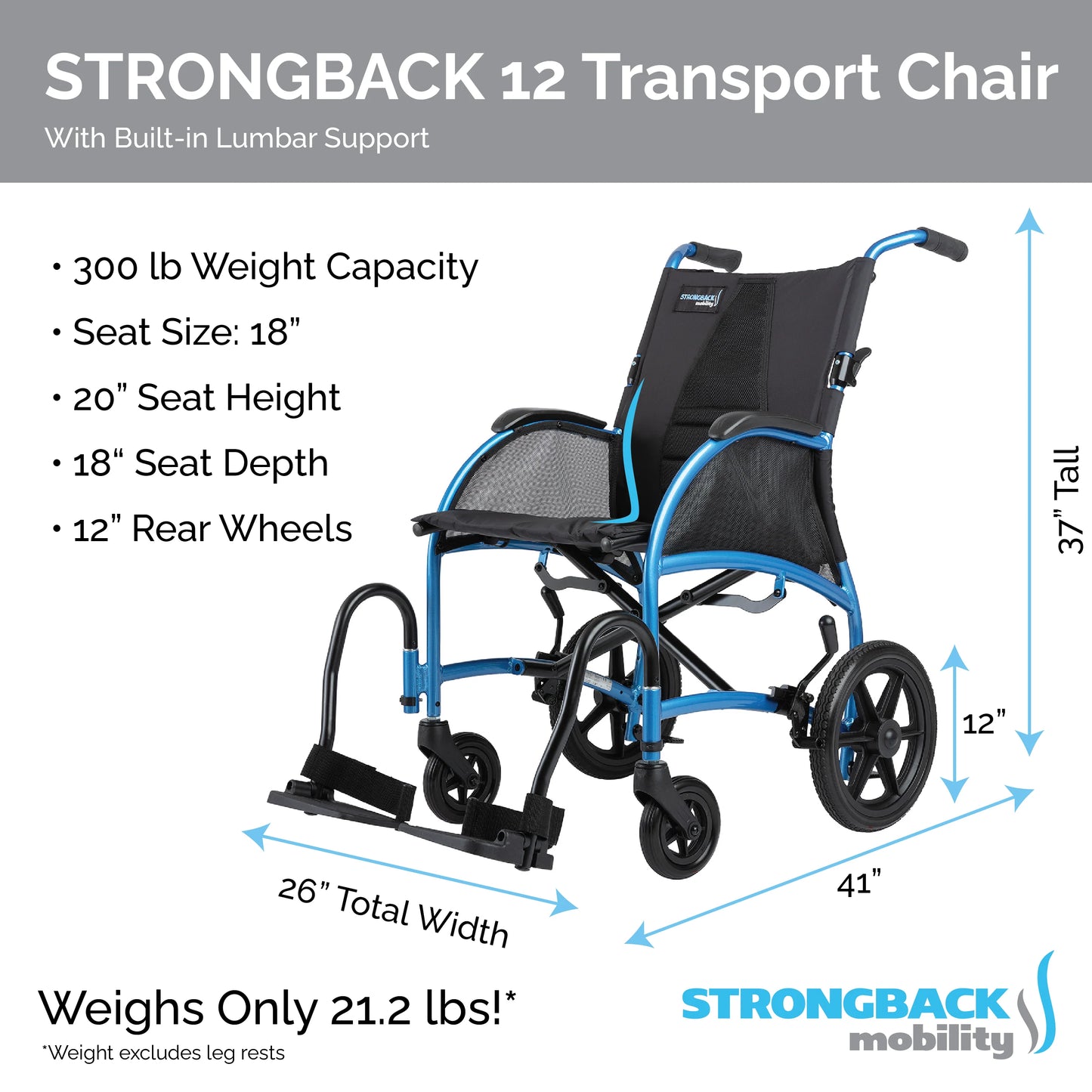 Strongback Mobility STRONGBACK Excursion : 12 Transport Wheelchair 1003