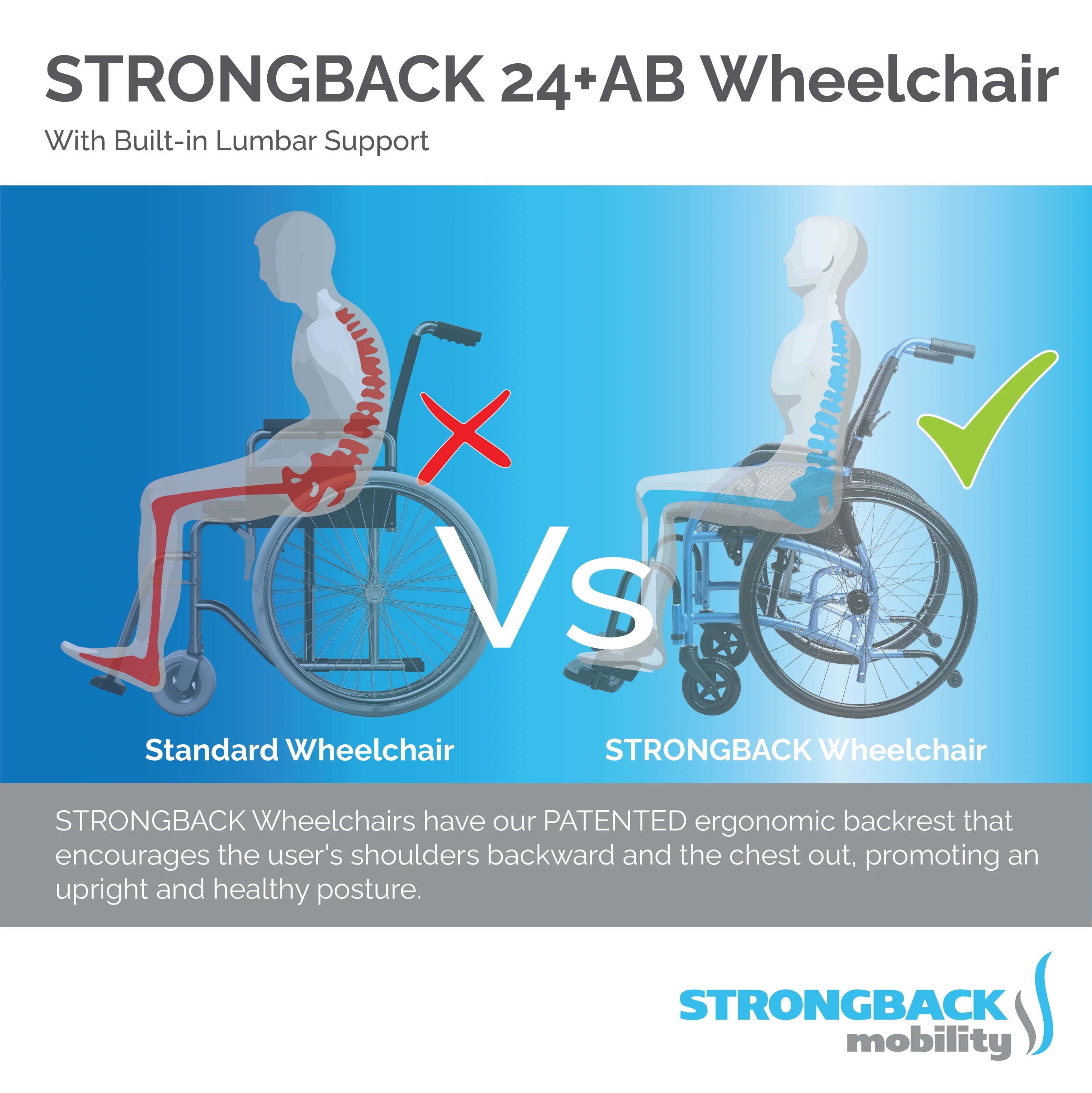 Strongback Mobility STRONGBACK Comfort : 24+AB Wheelchair 1007AB, 1010 AB