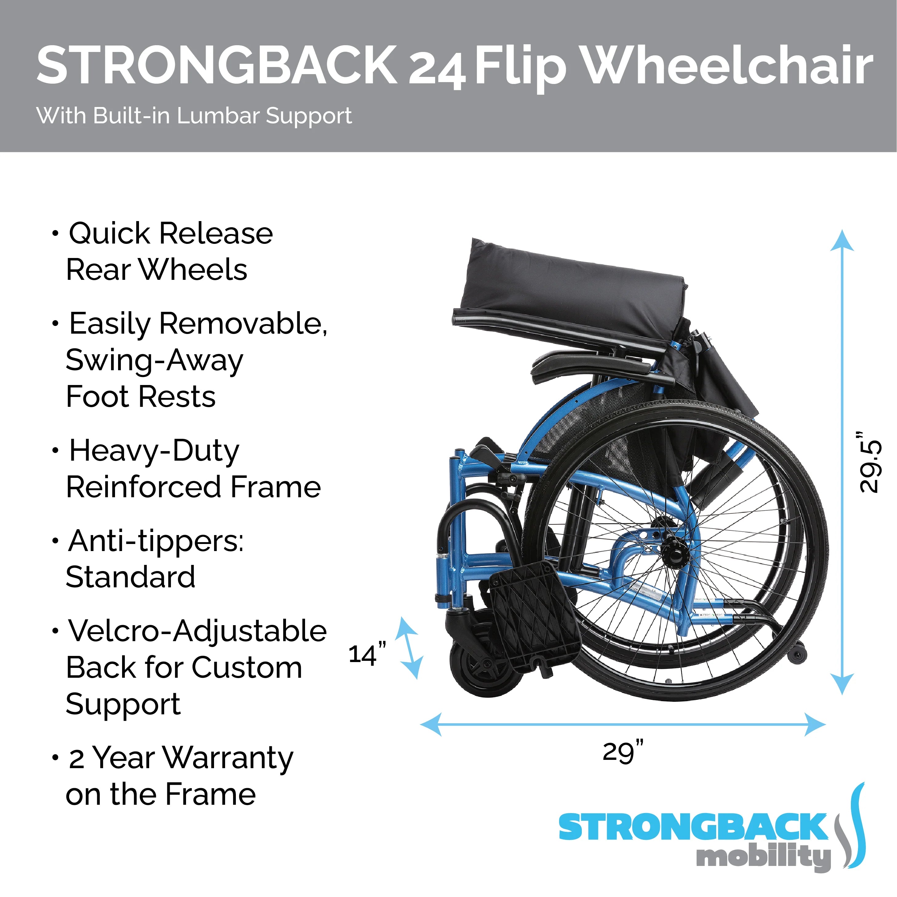 Strongback Mobility STRONGBACK Comfort : 24 Flip Wheelchair 1019