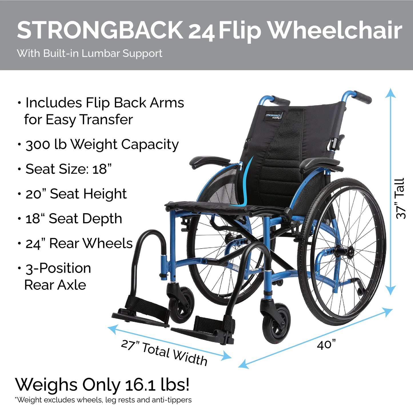 Strongback Mobility STRONGBACK Comfort : 24 Flip Wheelchair 1019