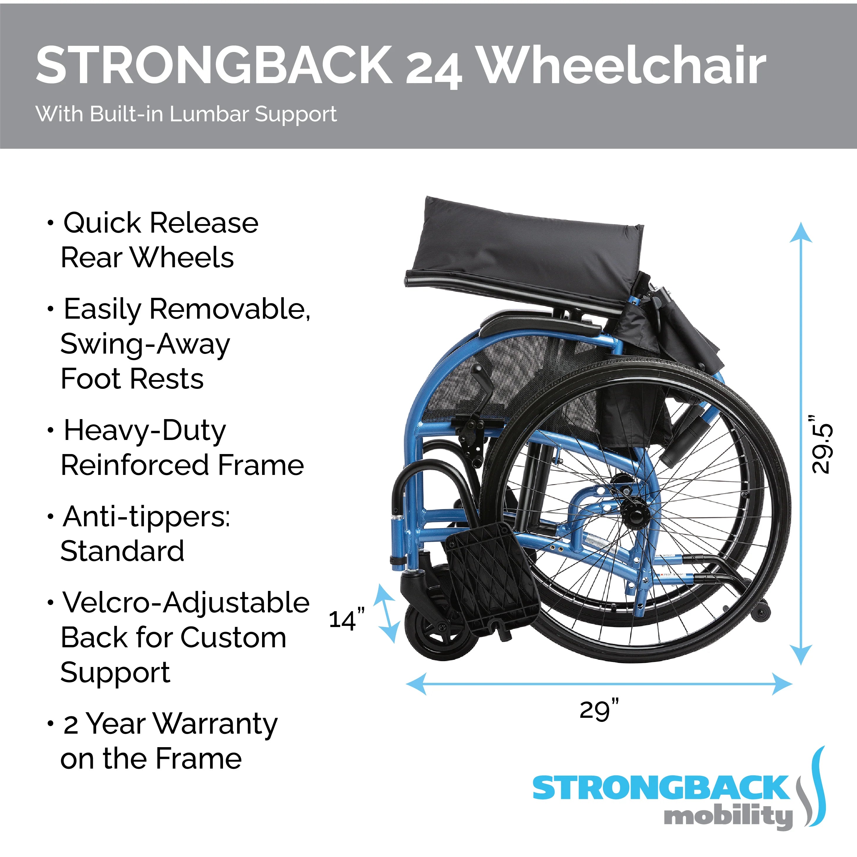 Strongback Mobility STRONGBACK Comfort : 24 Wheelchair 1007, 1010