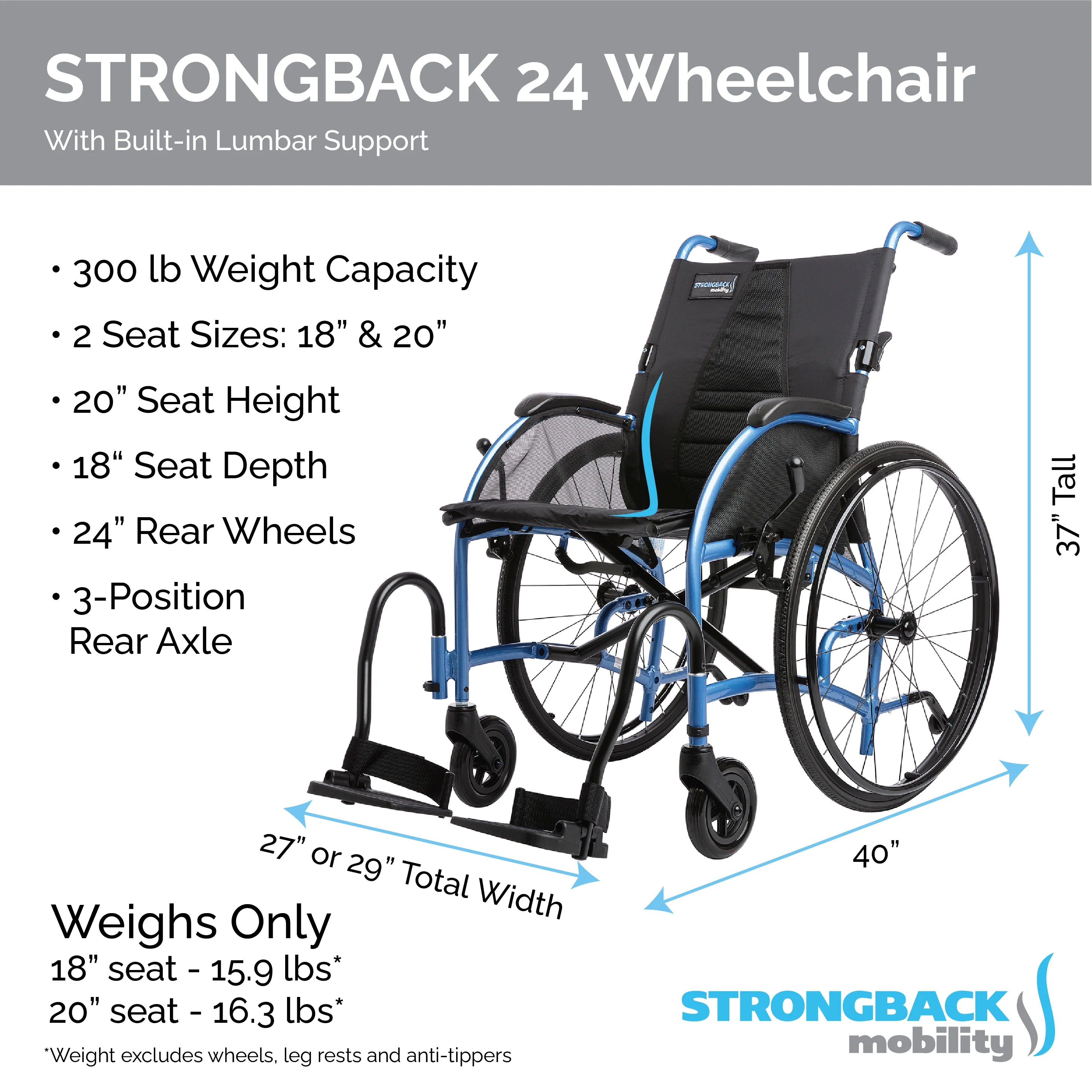 Strongback Mobility STRONGBACK Comfort : 24 Wheelchair 1007, 1010