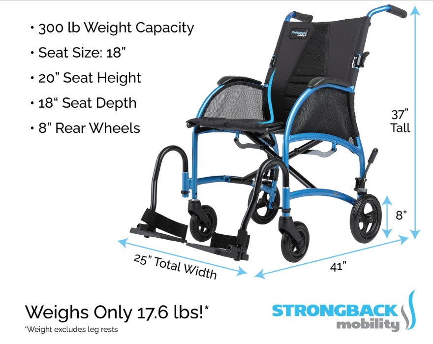 Strongback Mobility STRONGBACK Excursion : 8 Transport Wheelchair 1002